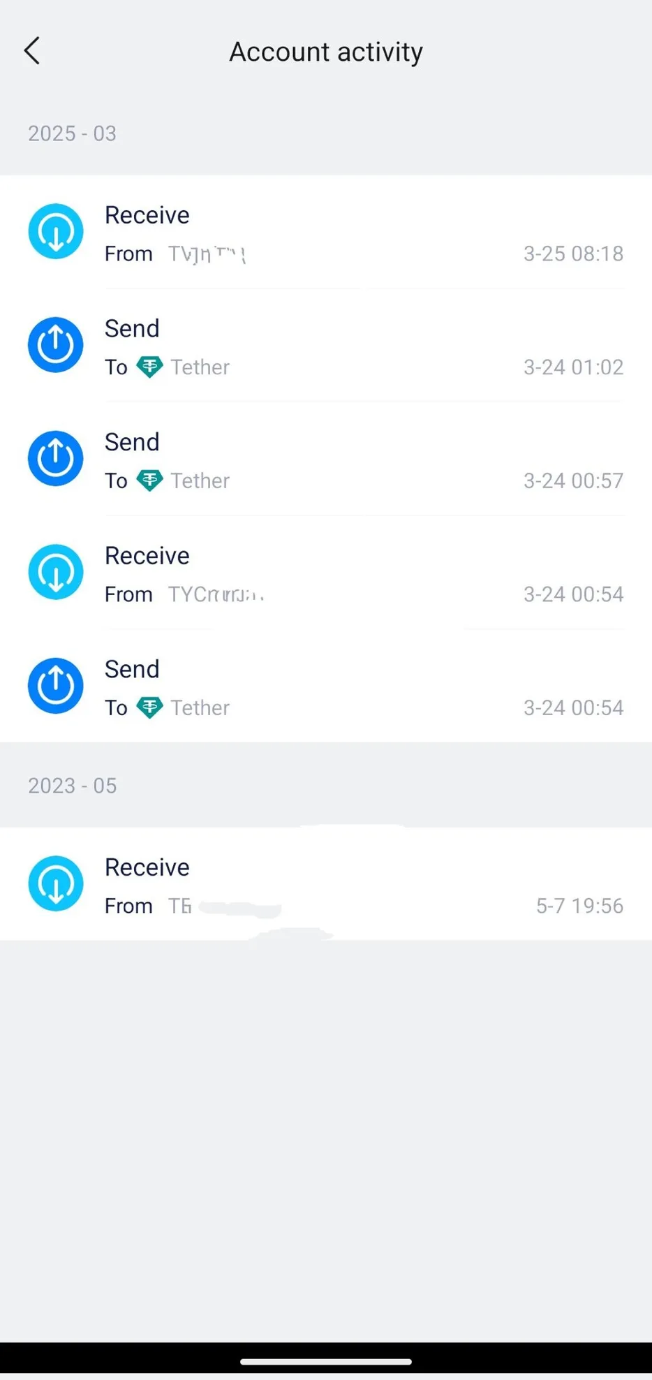 imToken 지갑 계정 활동 내역